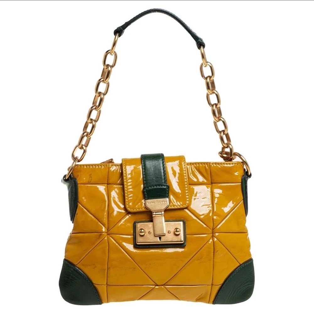 Vintage Marc Jacobs Mustard Yellow/Green Patent Leather And Leather Shoulder Bag